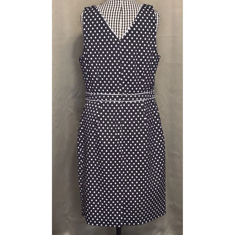The Limited Dress Womens Size 12 Black Blue Polka Dot Zip Back Sleeveless Pencil